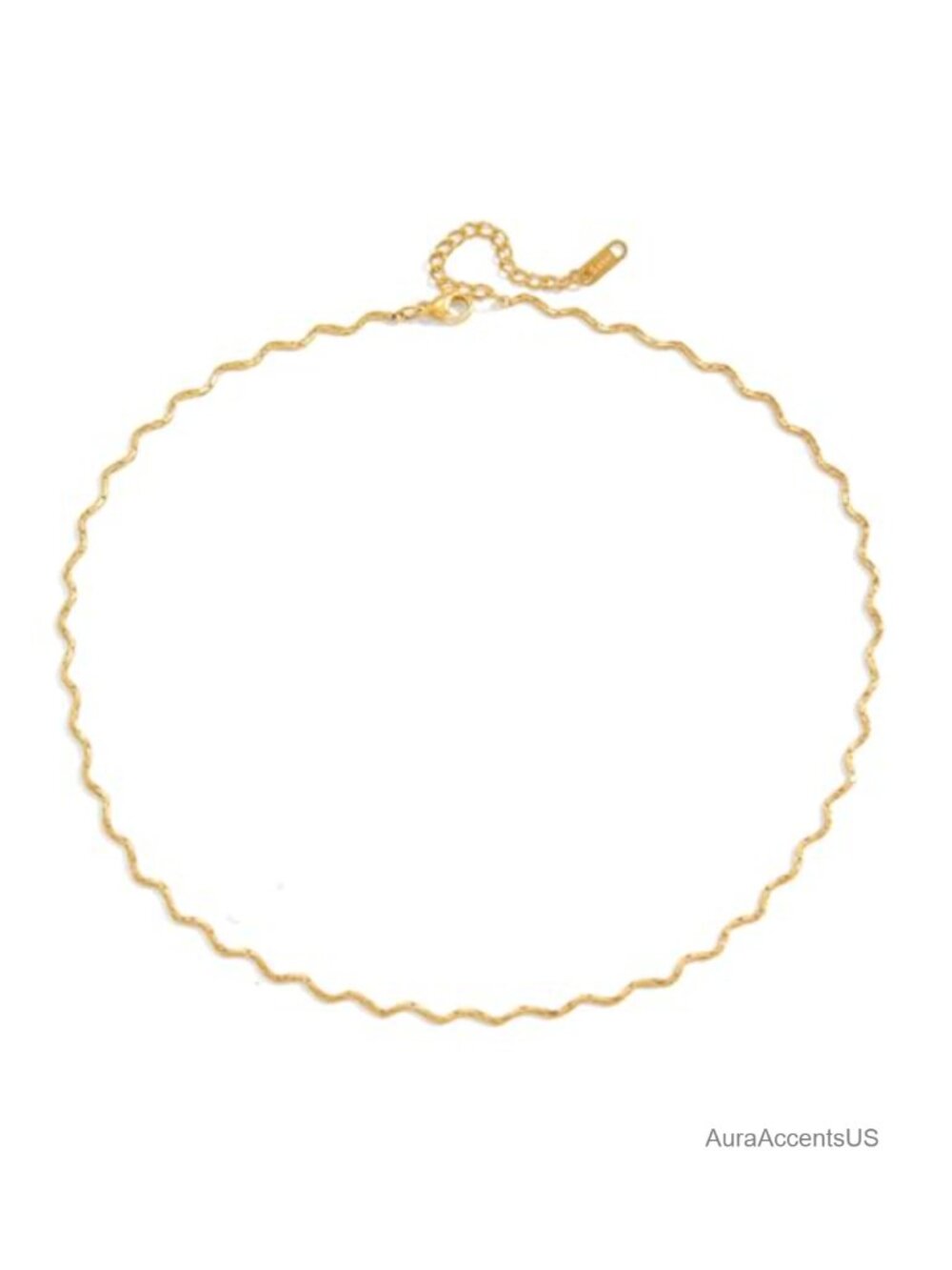 18K Gold Plated Stainless Steel Wavy Chain Necklace Minimalist Dainty